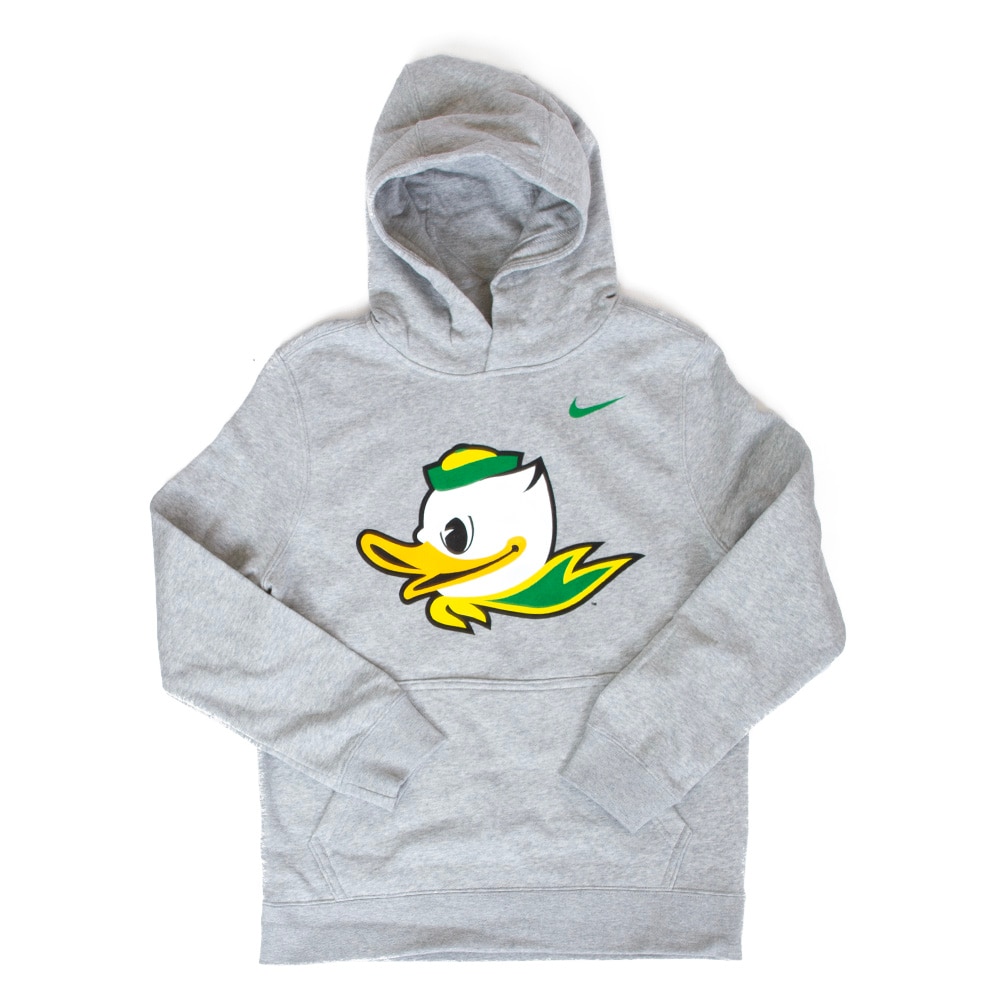 Fighting Duck, Nike, Grey, Hoodie, Cotton Blend, Kids, Youth, Oregon Mascot, Club, Fleece, Pullover, Sweatshirt, 955880